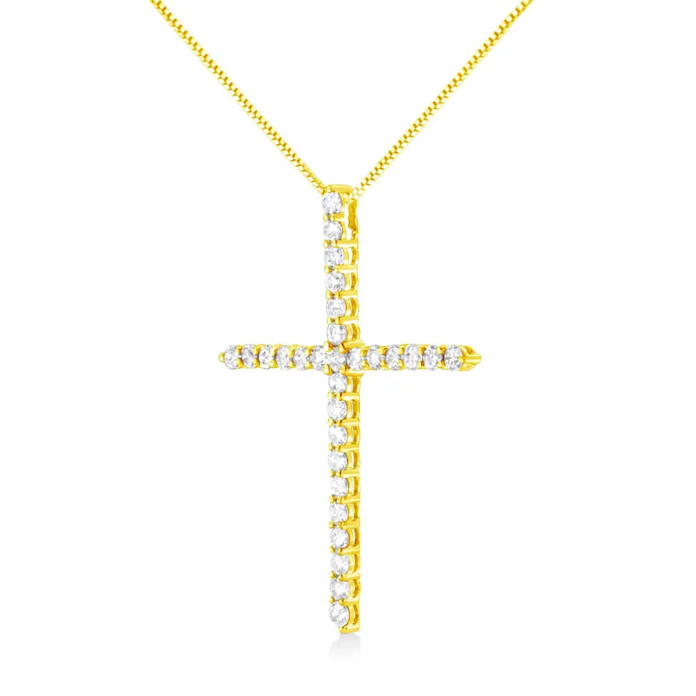3cttw round diamond cross pendant in 10k yellow gold 18 inch necklace bijoux-nyc direct