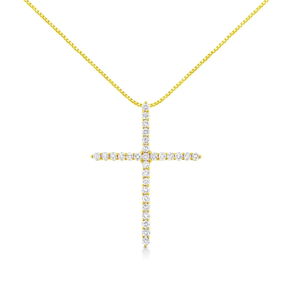 3cttw round diamond cross pendant in 10k yellow gold 18 inch necklace bijoux-nyc direct