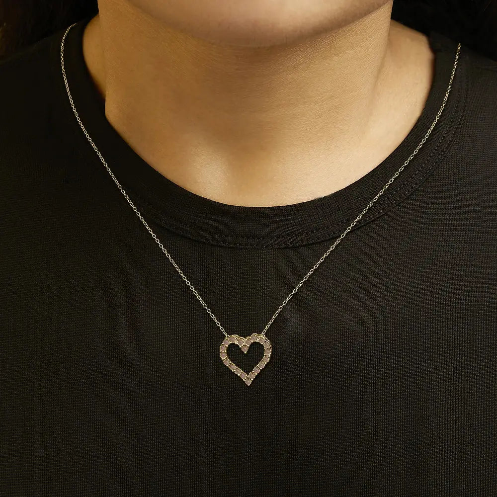 Champagne diamond heart pendant necklace in yellow gold over silver 1/2 cttw bijoux-nyc direct