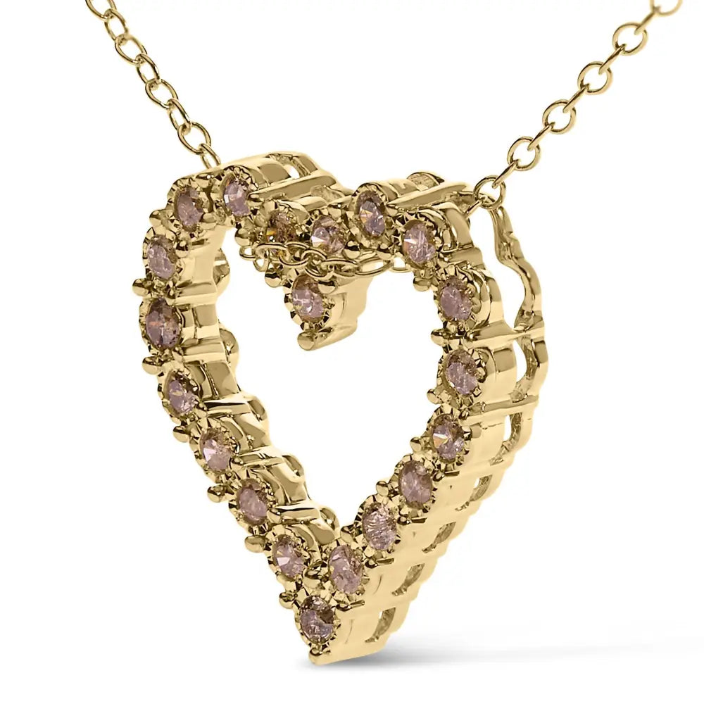 Champagne diamond heart pendant necklace in yellow gold over silver 1/2 cttw bijoux-nyc direct