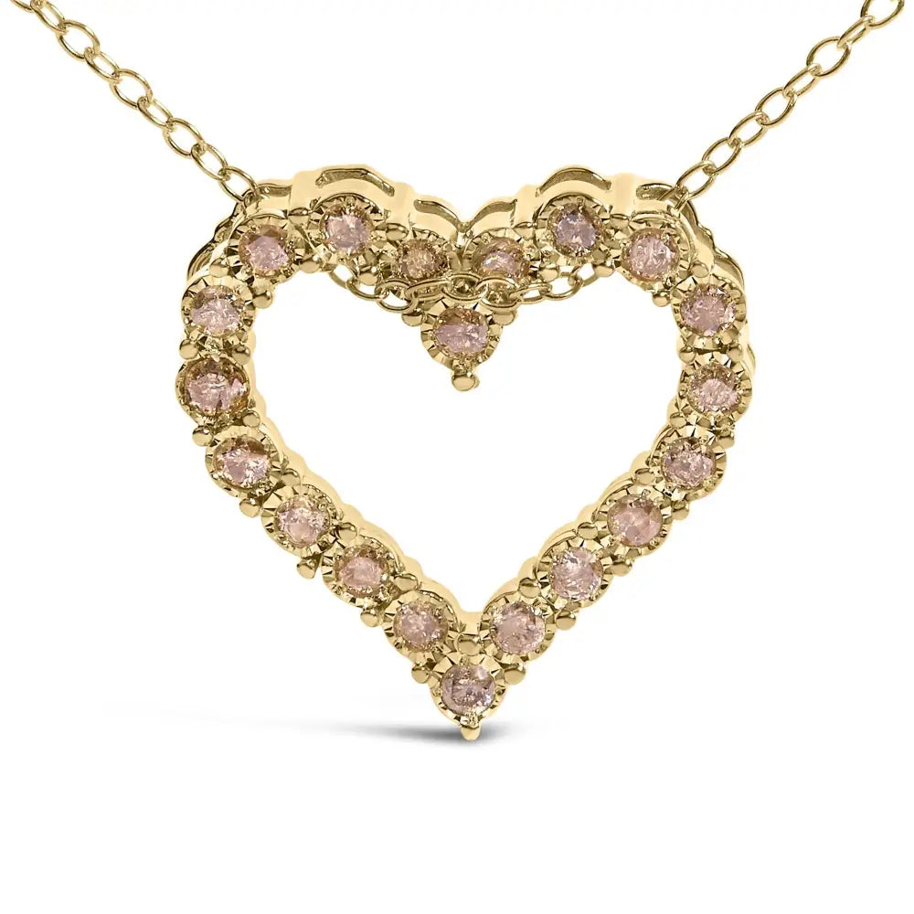 Champagne diamond heart pendant necklace in yellow gold over silver 1/2 cttw bijoux-nyc direct