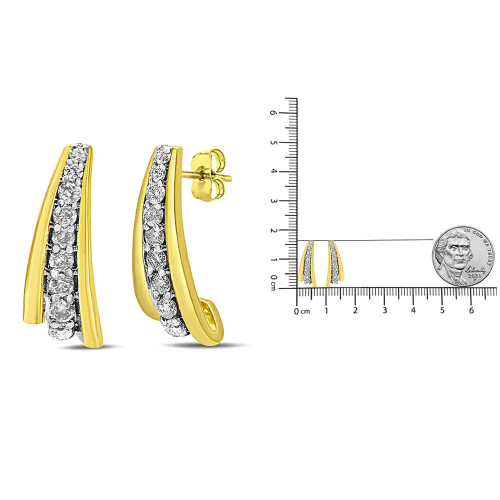 1/2ct round diamond graduated huggie earrings in 10k gold plated silver bijoux-nyc direct