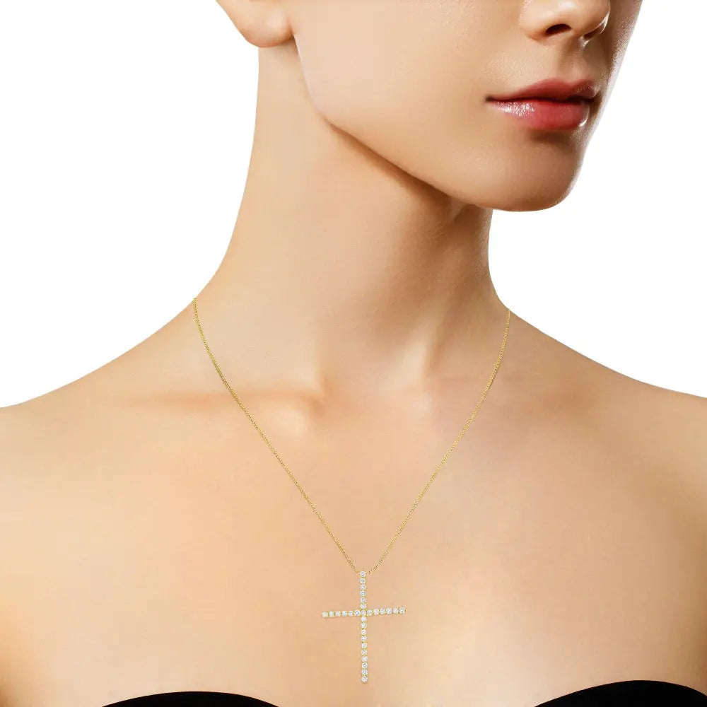 3 cttw diamond cross pendant necklace in gold-plated sterling silver bijoux-nyc direct