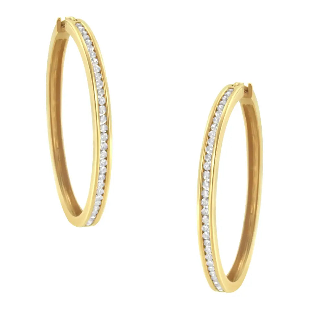 1ct tdw diamond hoop earrings in 10k yellow gold bijoux-nyc direct