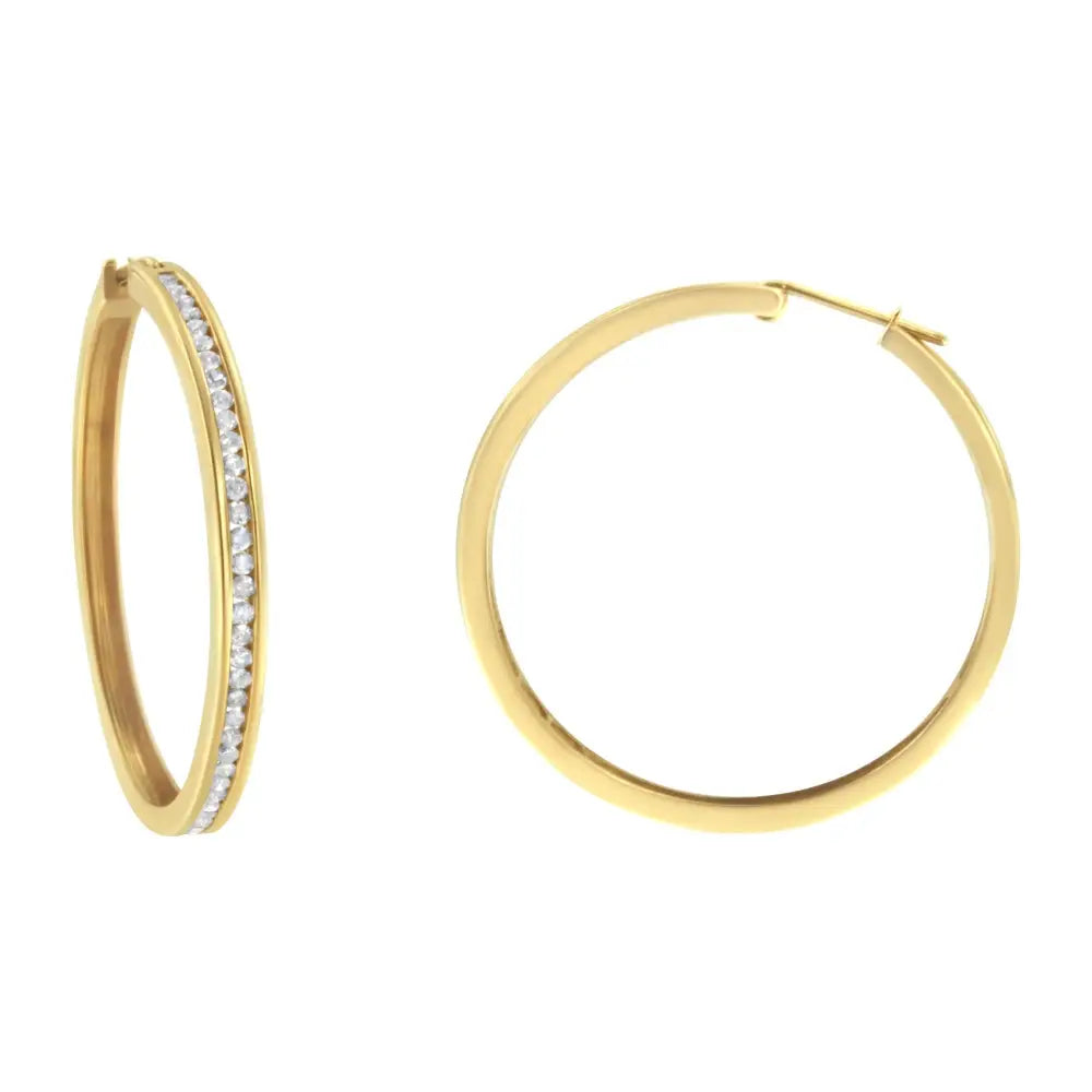 1ct tdw diamond hoop earrings in 10k yellow gold bijoux-nyc direct