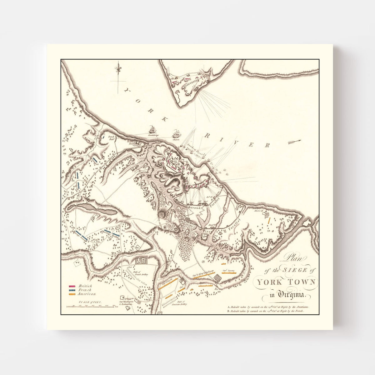 Vintage Siege of Yorktown Map 1787