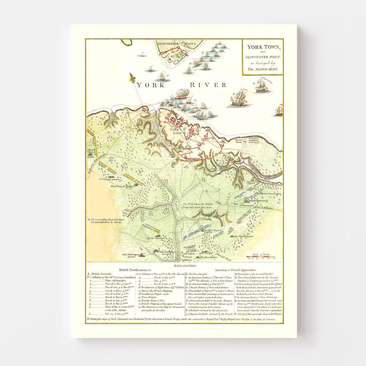 Vintage Yorktown & Gloucester Map 1788
