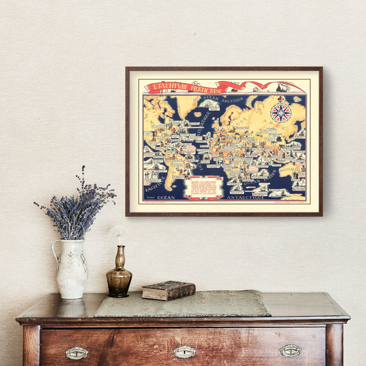 Vintage World War II French Propaganda World Map 1942