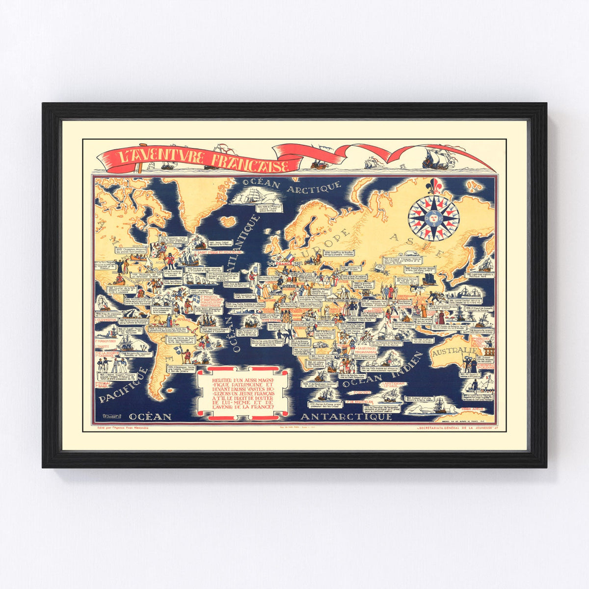 Vintage World War II French Propaganda World Map 1942