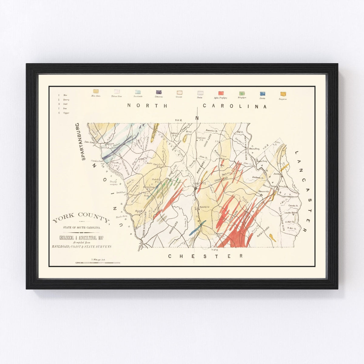 Vintage Map of York County, South Carolina 1880