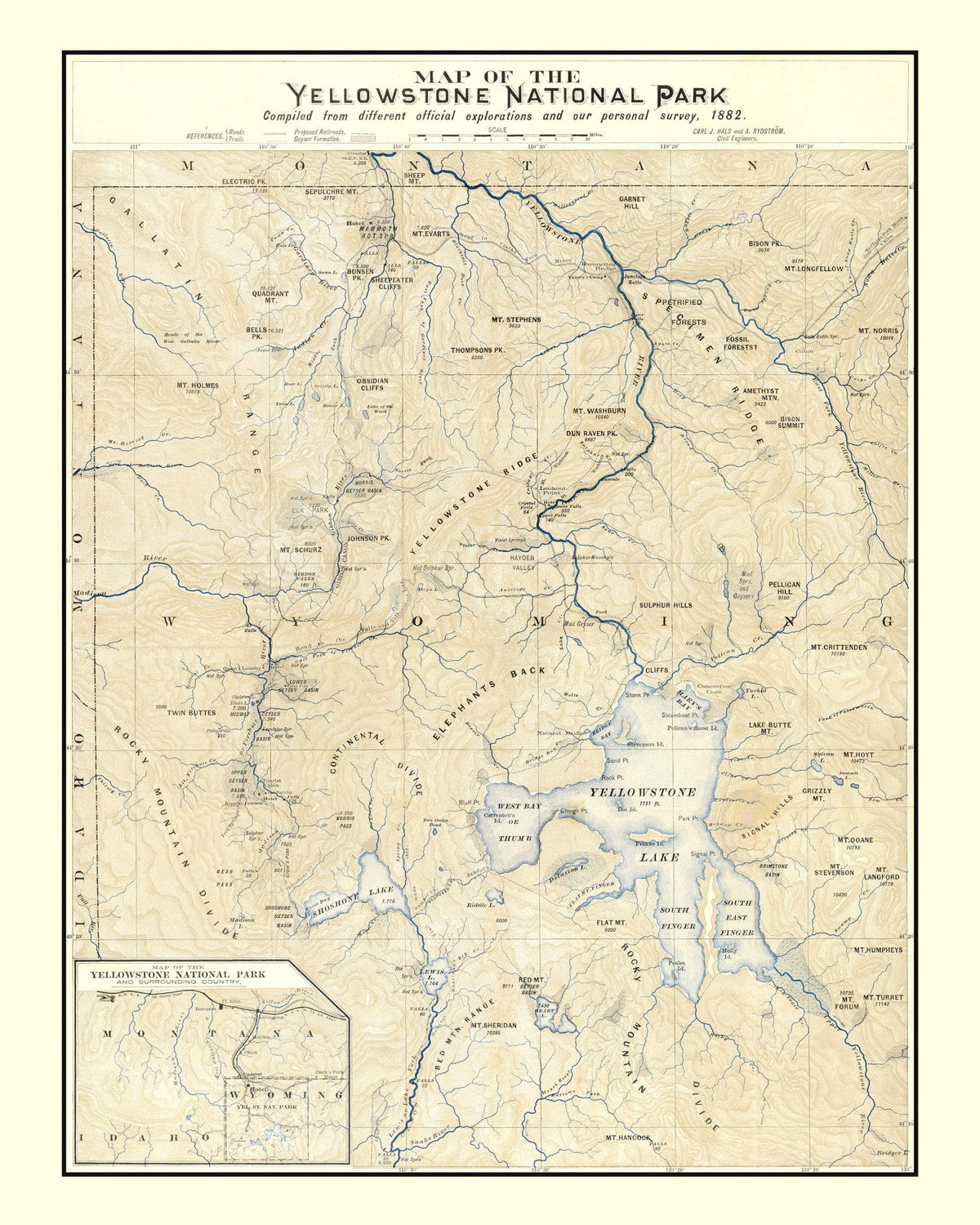Vintage Yellowstone National Park Map 1882