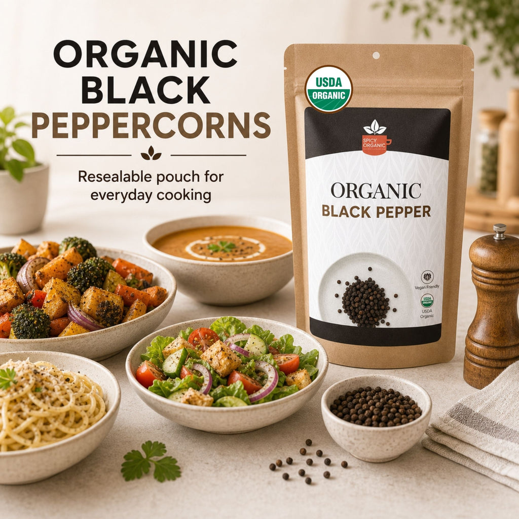 Organic Black Peppercorns – Whole, for Grinding & Marinades
