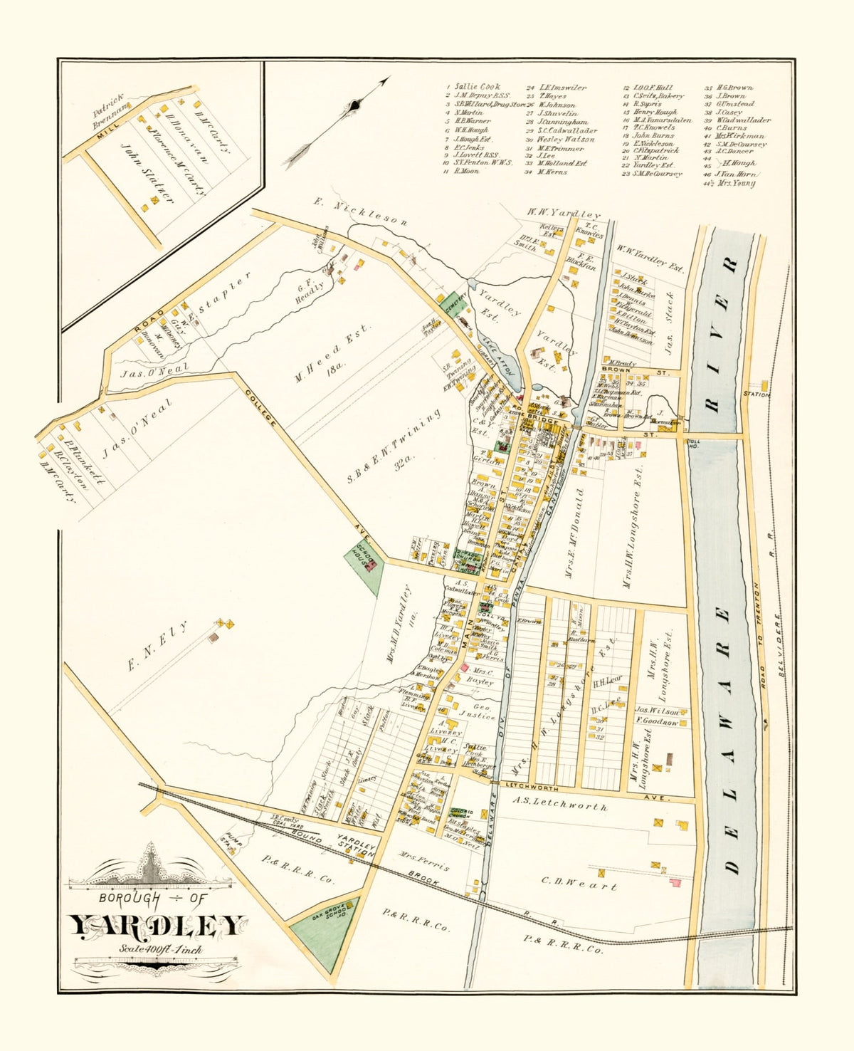 Vintage Map of Yardley, Pennsylvania 1891