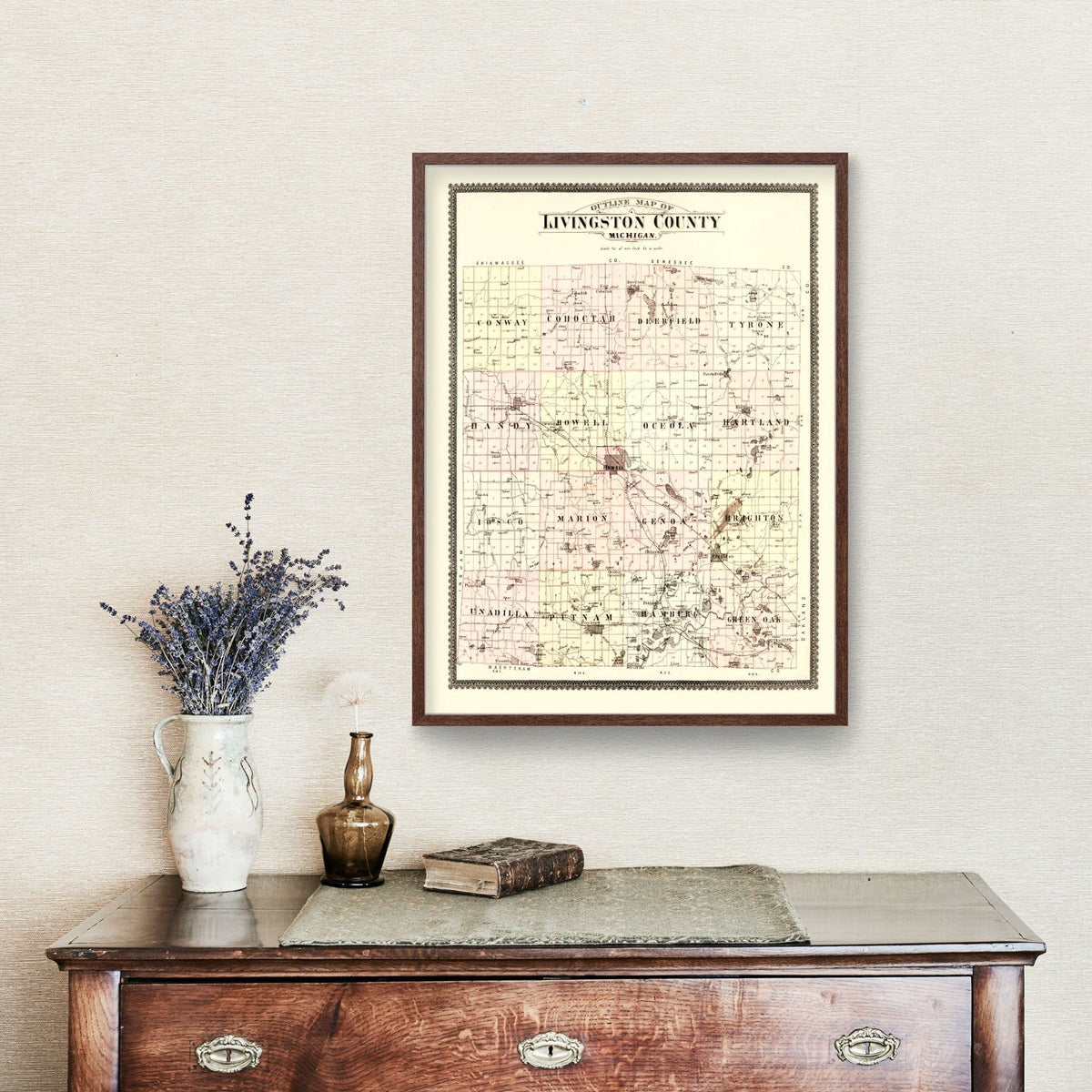 Vintage Map of Livingston County, Michigan 1895