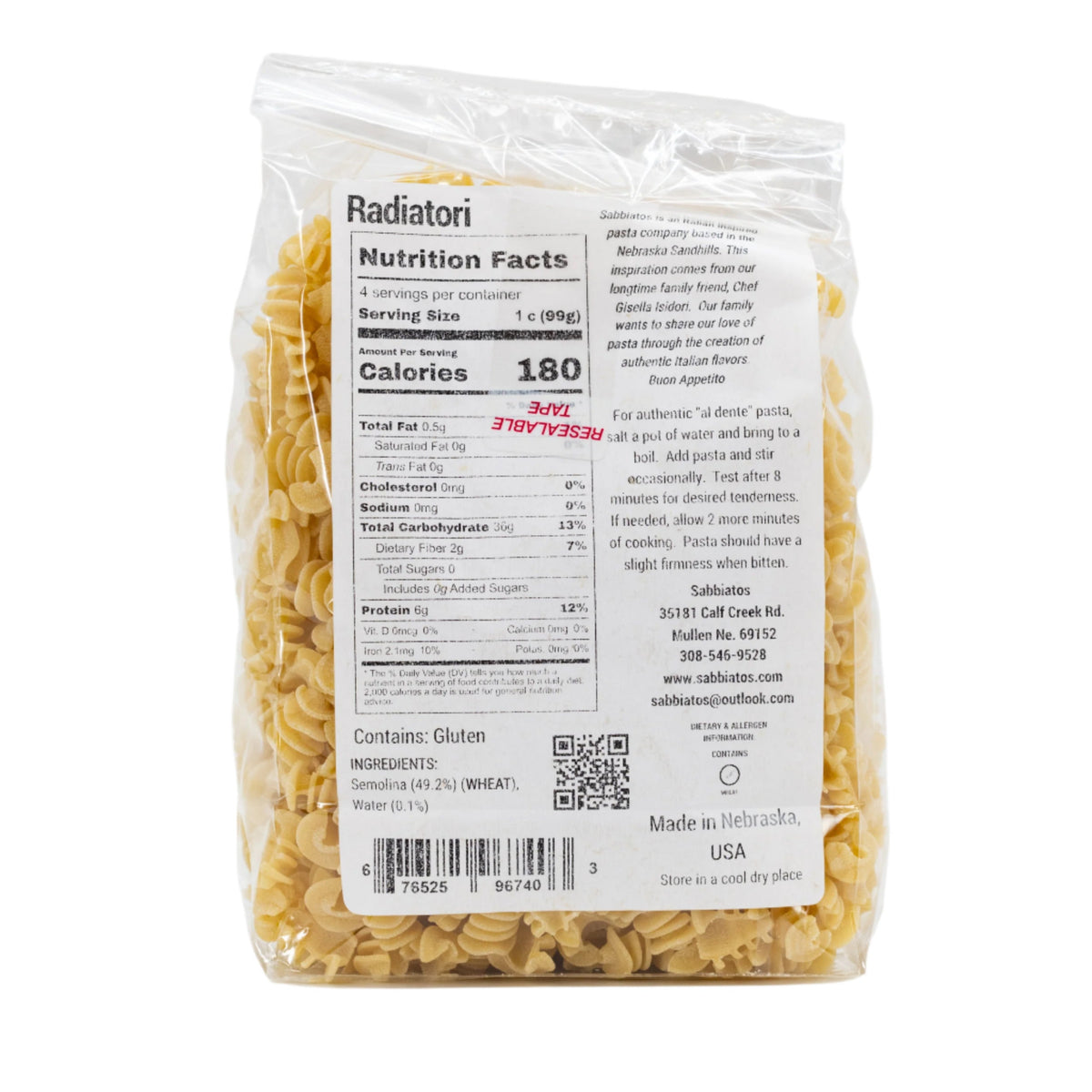 Radiatori Pasta | 16 oz | Sabbiatos