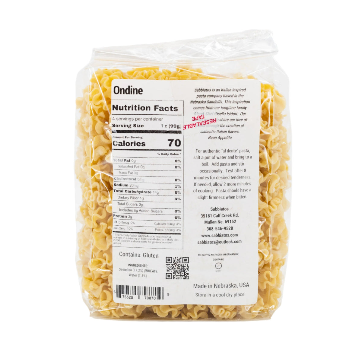 Ondine Pasta | 16 oz | Sabbiatos
