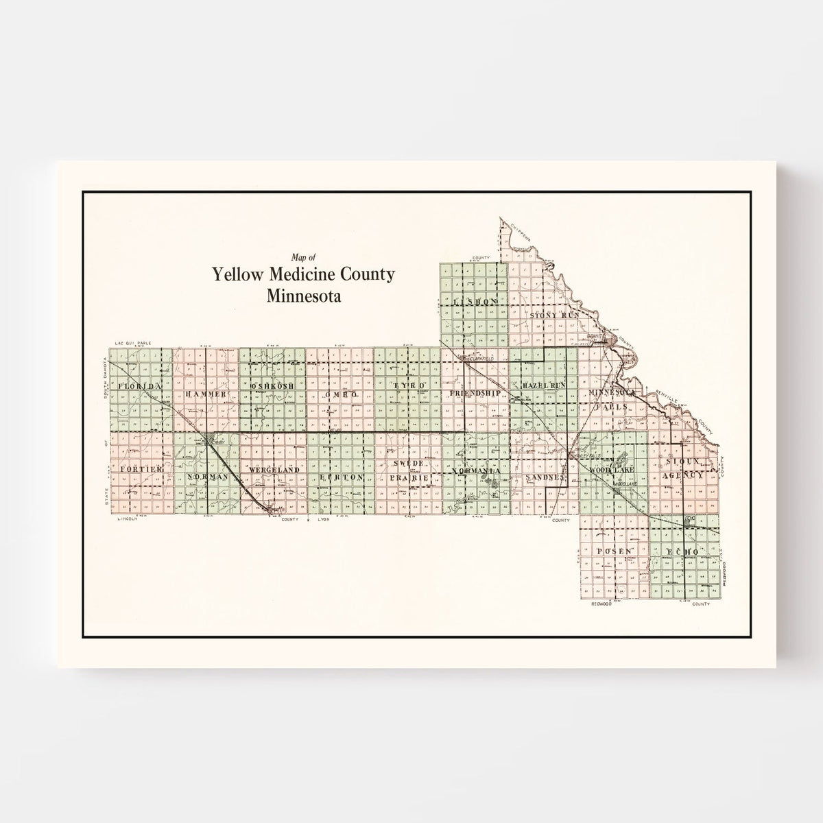 Vintage Map of Yellow Medicine County, Minnesota 1929