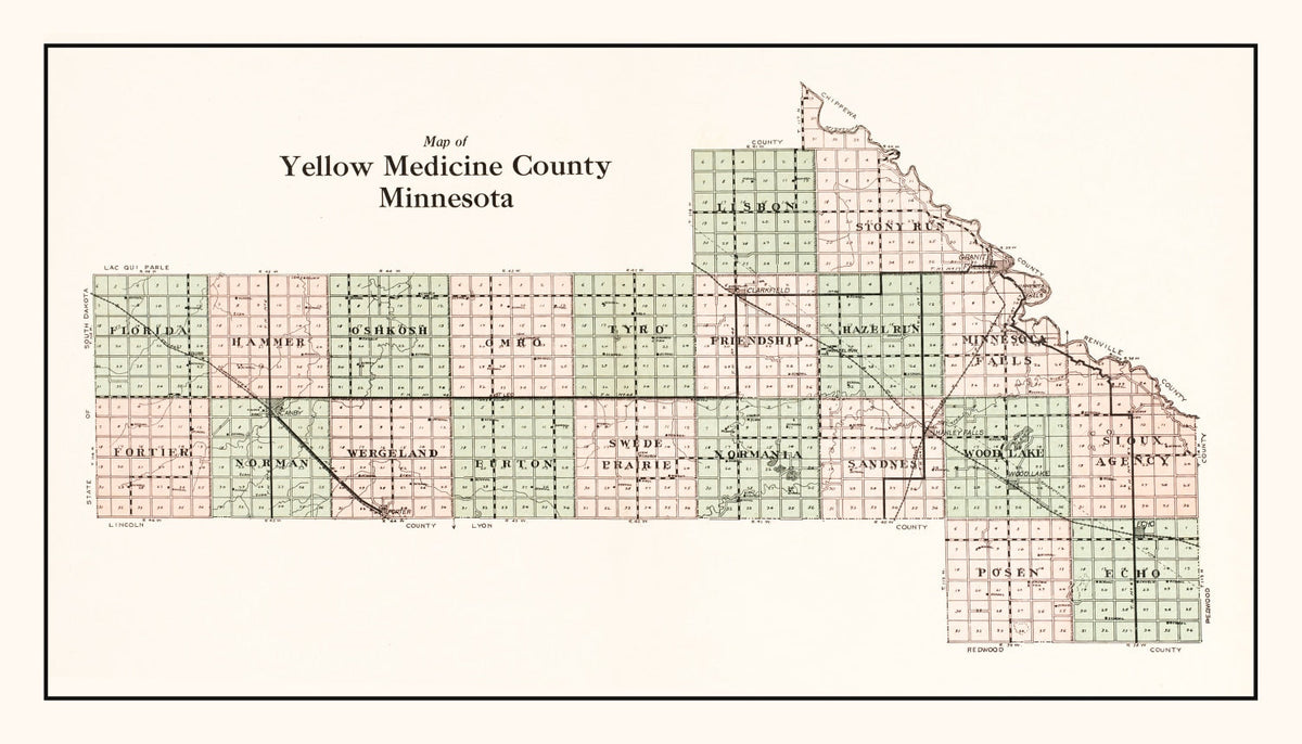 Vintage Map of Yellow Medicine County, Minnesota 1929