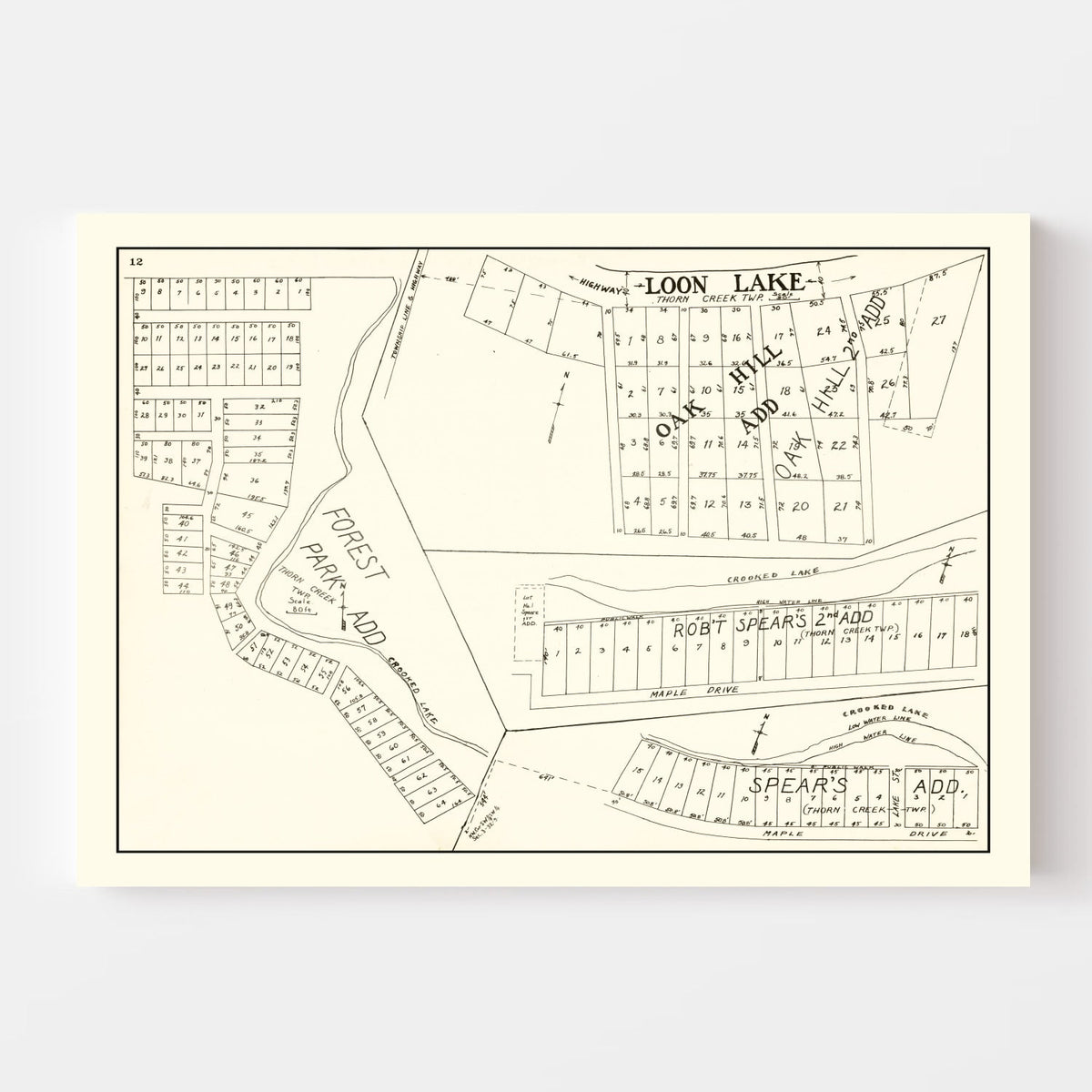Vintage Map of Loon Lake, Indiana 1939