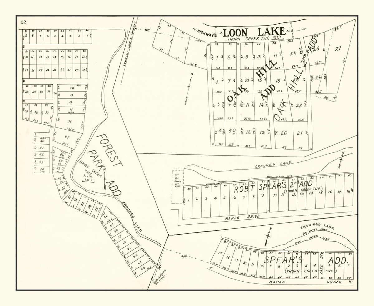 Vintage Map of Loon Lake, Indiana 1939