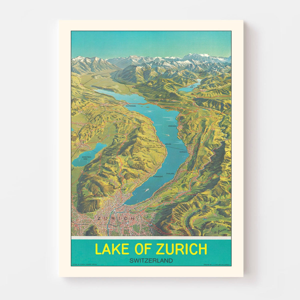 Vintage Map of Zurich, Switzerland 1939