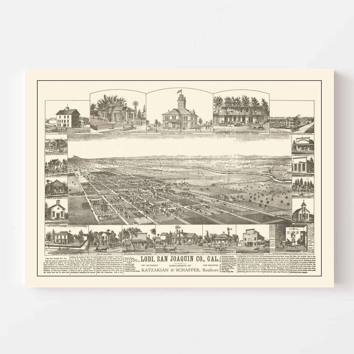Vintage Map of Lodi, California 1870