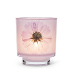 Frosted Glass Votive Candle Holder With Pressed Flowers Set of 4