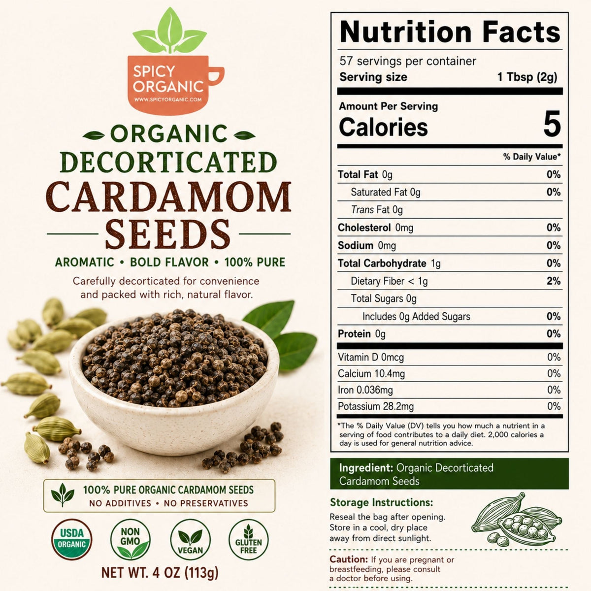 Organic Cardamom Seeds – For Chai, Coffee & Desserts