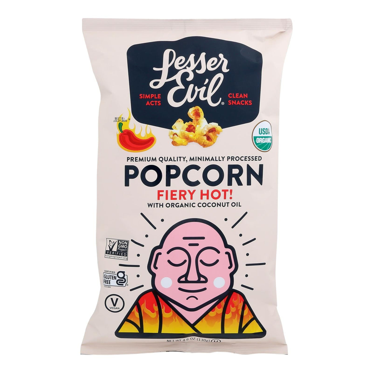 LesserEvil Fiery Hot Popcorn, 4.6 oz (Case of 12)