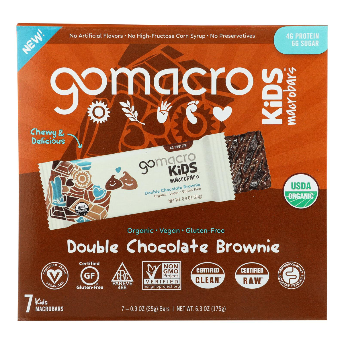 Gomacro Kids Macrobar Double Chocolate Brownie - 6.3 Oz, Case of 7