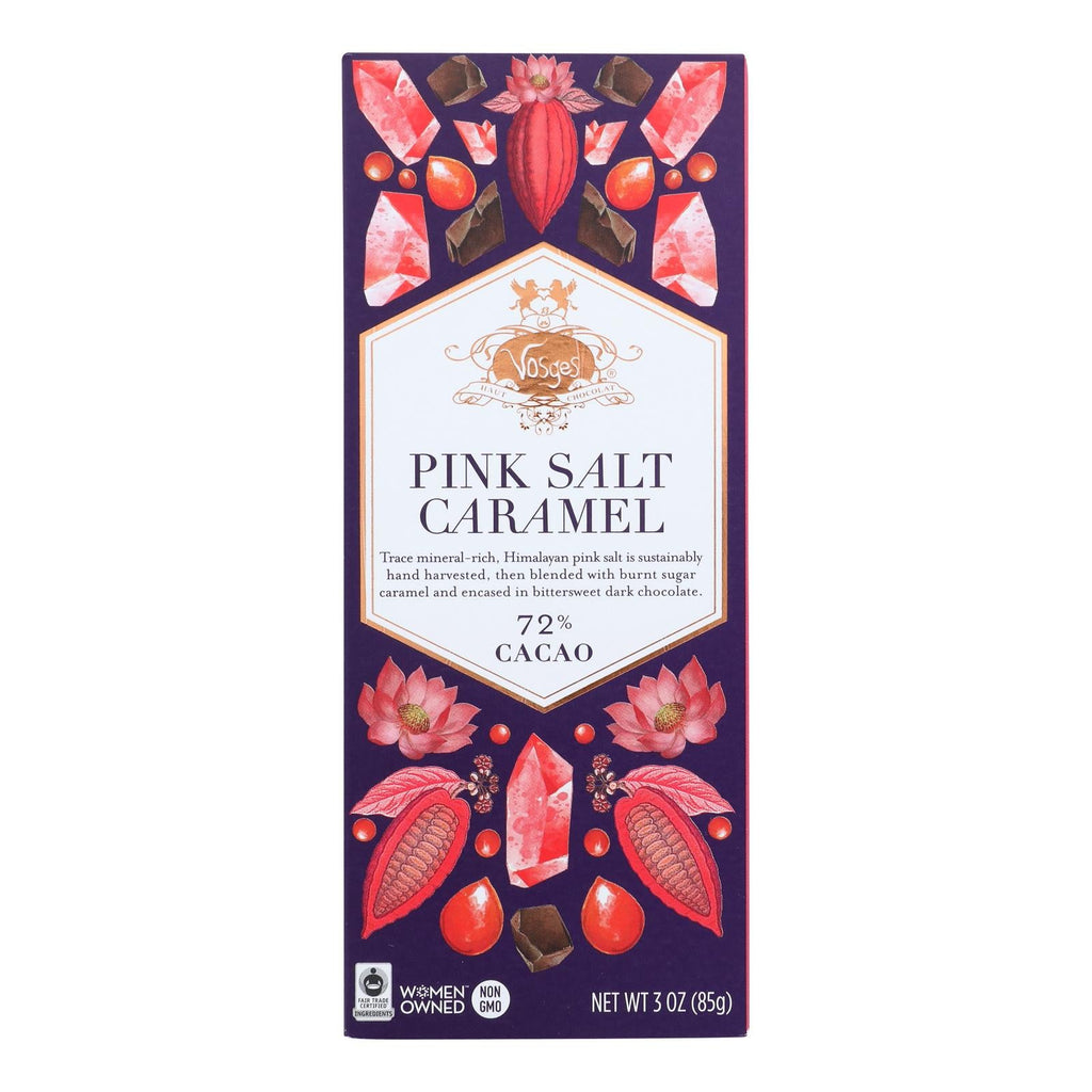 Vosges Haut-Chocolat 72% Cocoa Burnt Caramel Bar, 3 Oz, with Pink Salt, Case of 12