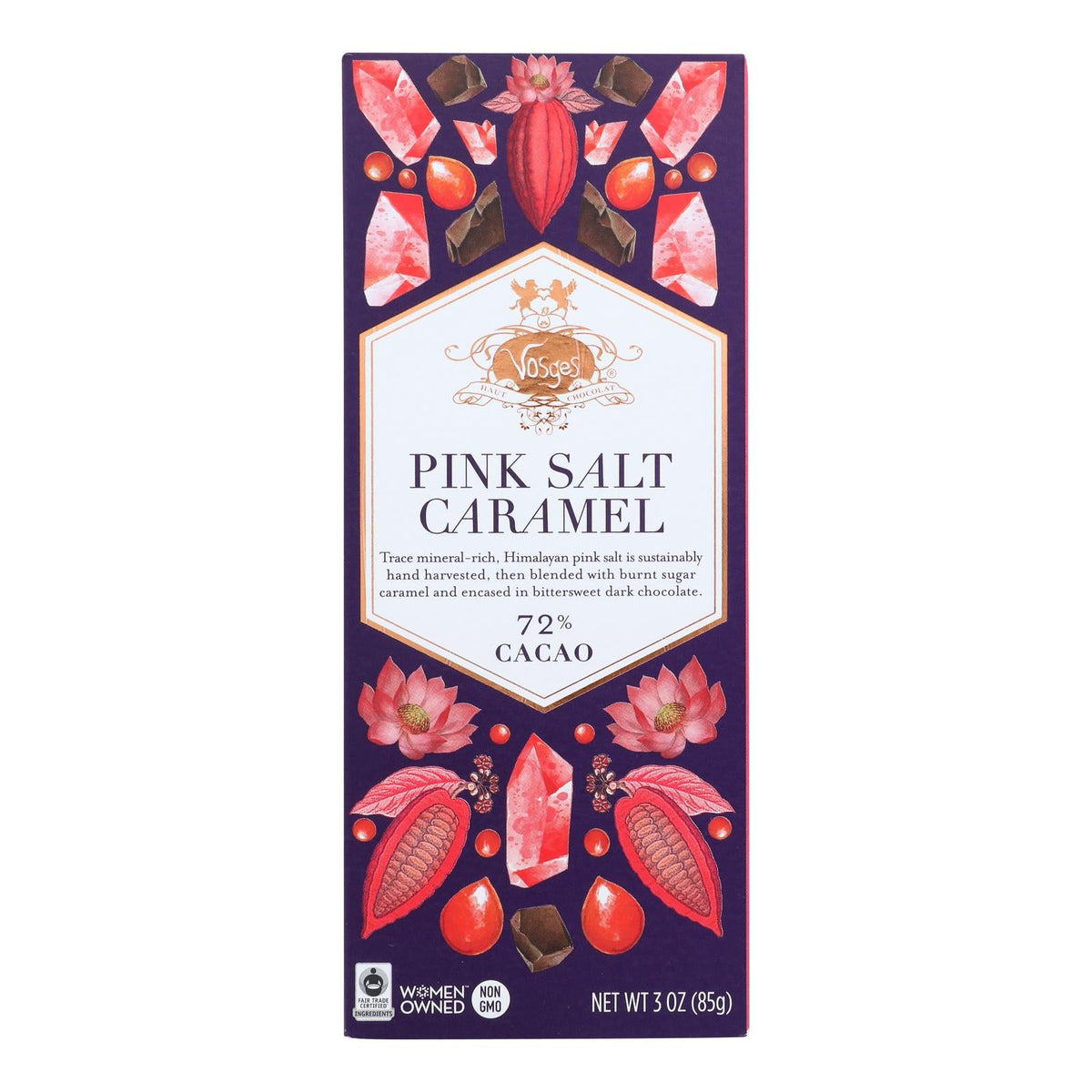 Vosges Haut-Chocolat 72% Cocoa Burnt Caramel Bar, 3 Oz, with Pink Salt, Case of 12