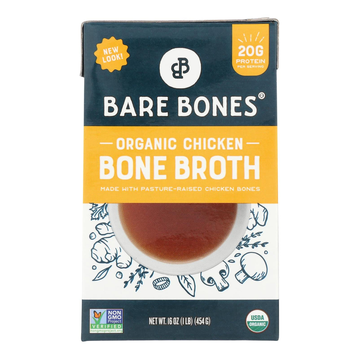 Bare Bones Organic Chicken Classic Bone Broth, 16 fl oz (Case of 8)