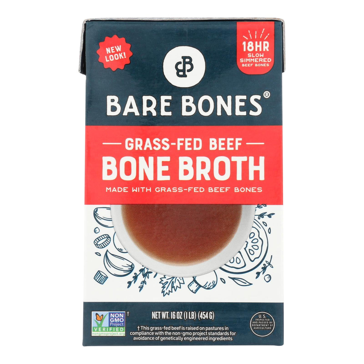 Bare Bones Broth Bone Broth Beef Classic Grass-fed - 8-16 Fl Oz Case (Pack of 8)