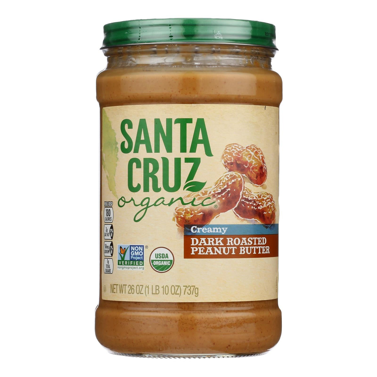 Santa Cruz Organic Dark Roast Creamy Peanut Butter, 26 oz (Case of 6)