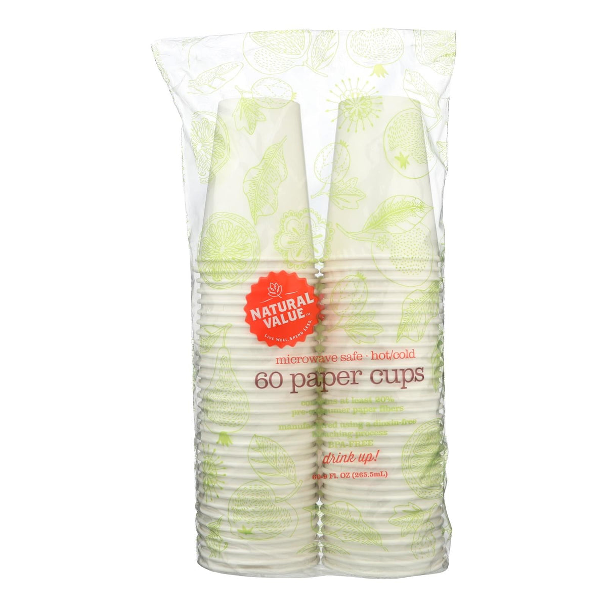 Natural Value Recycled Paper Cups, 60 ct (Case of 12)