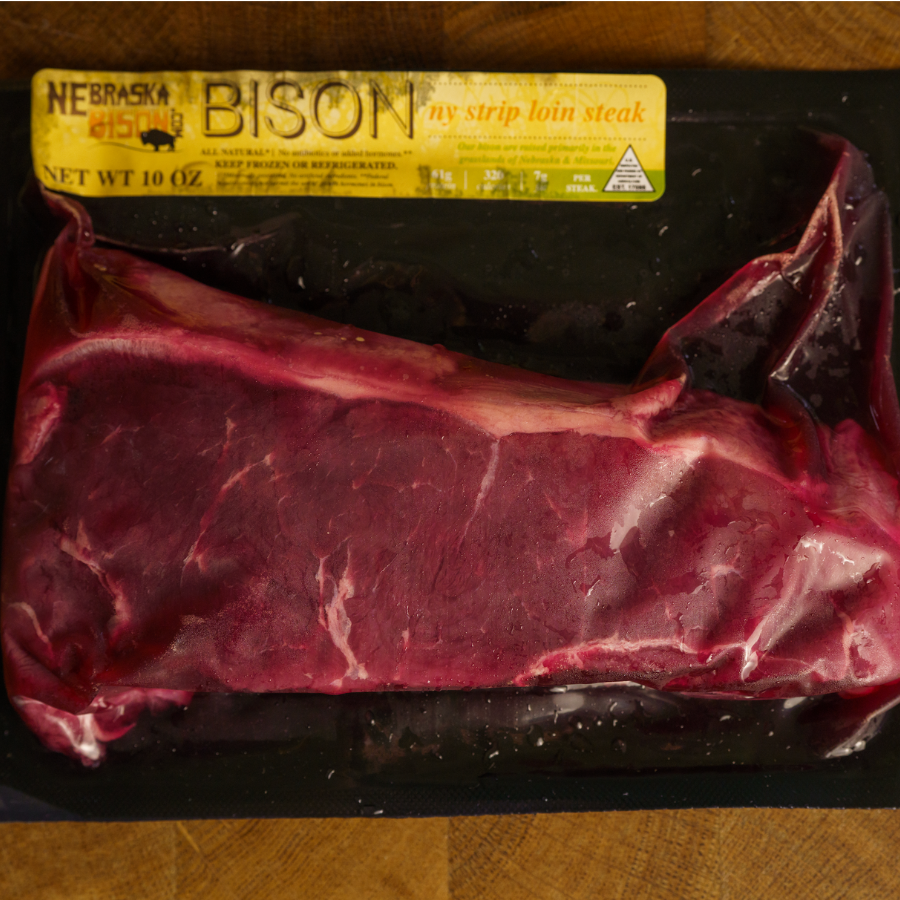 Bison New York Strips | 4 - 10 oz Steaks | Shipping Included | Nebraska Bison