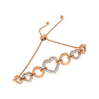 Diamond accent circle and heart link bolo bracelet in rose gold over silver bijoux-nyc direct