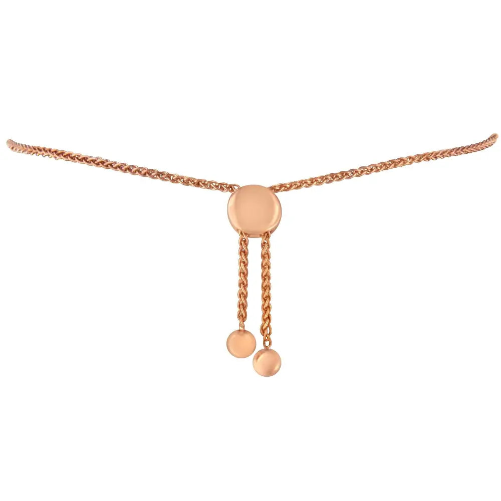 Diamond accent circle and heart link bolo bracelet in rose gold over silver bijoux-nyc direct