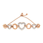 Diamond accent circle and heart link bolo bracelet in rose gold over silver bijoux-nyc direct