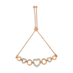 Diamond accent circle and heart link bolo bracelet in rose gold over silver bijoux-nyc direct