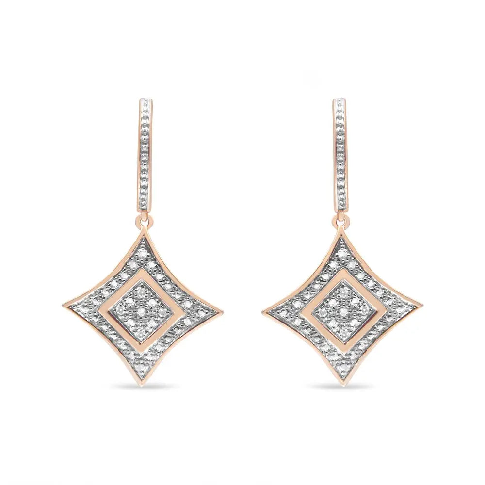 Rose gold plated sterling silver diamond accent rhombus dangle earrings bijoux-nyc direct