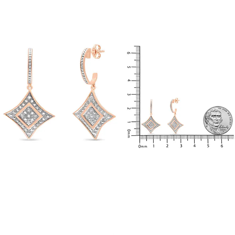 Rose gold plated sterling silver diamond accent rhombus dangle earrings bijoux-nyc direct
