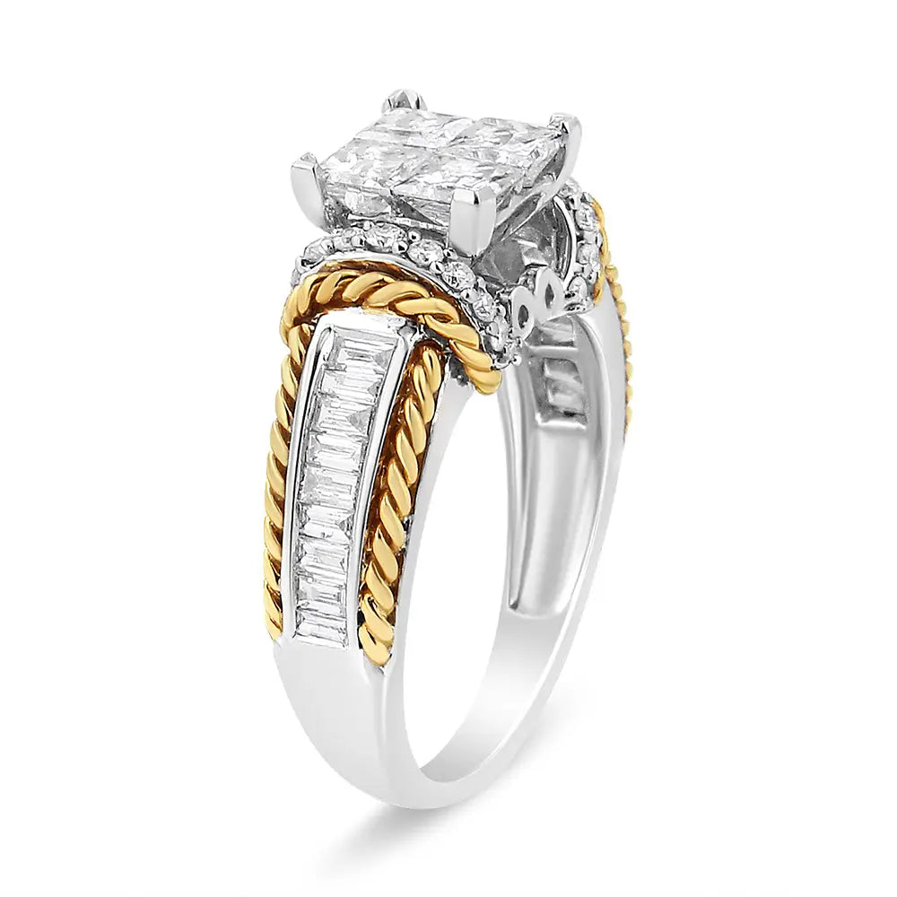14k two-tone gold 1 1/2 cttw princess and baguette diamond engagement ring bijoux-nyc direct