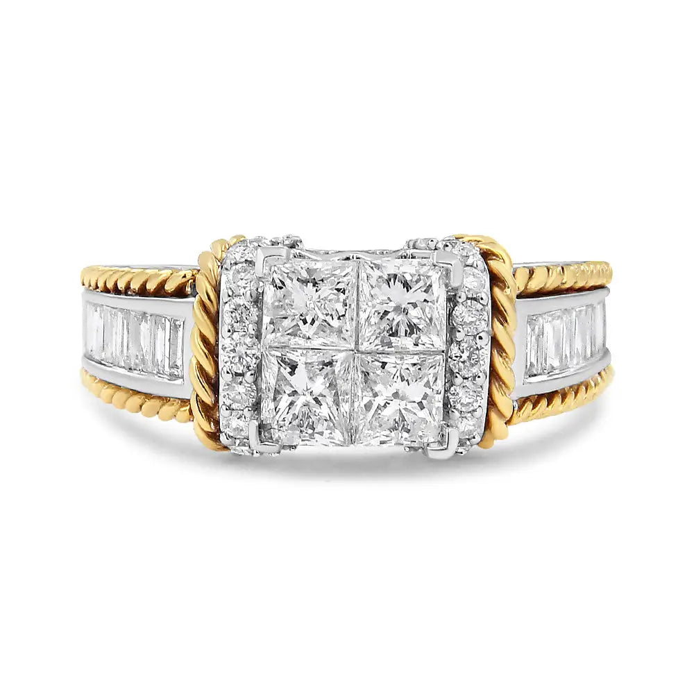 14k two-tone gold 1 1/2 cttw princess and baguette diamond engagement ring bijoux-nyc direct