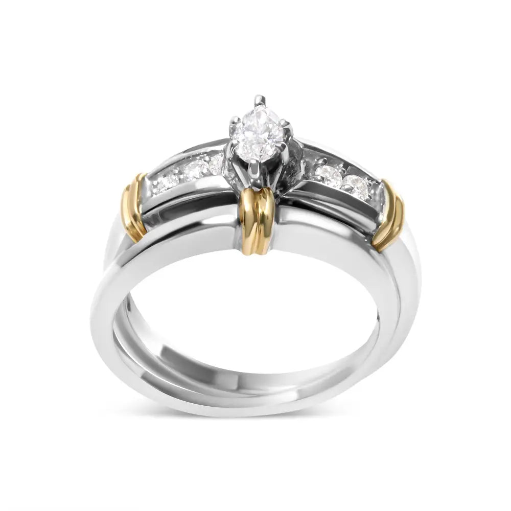 Marquise diamond engagement ring set in 14k two tone gold 1/3 cttw bijoux-nyc direct