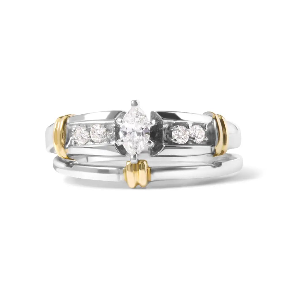 Marquise diamond engagement ring set in 14k two tone gold 1/3 cttw bijoux-nyc direct