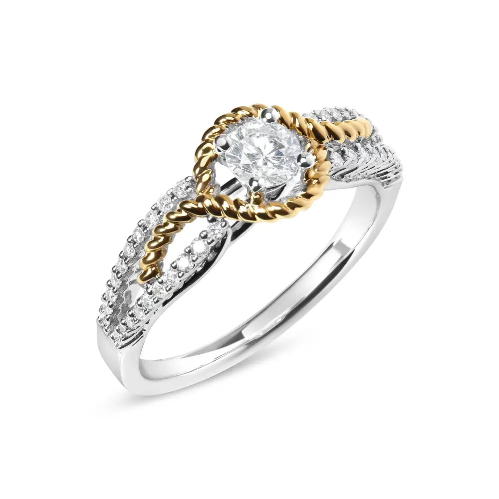14k two-tone gold 3/8 cttw round diamond halo engagement ring size 7 bijoux-nyc direct