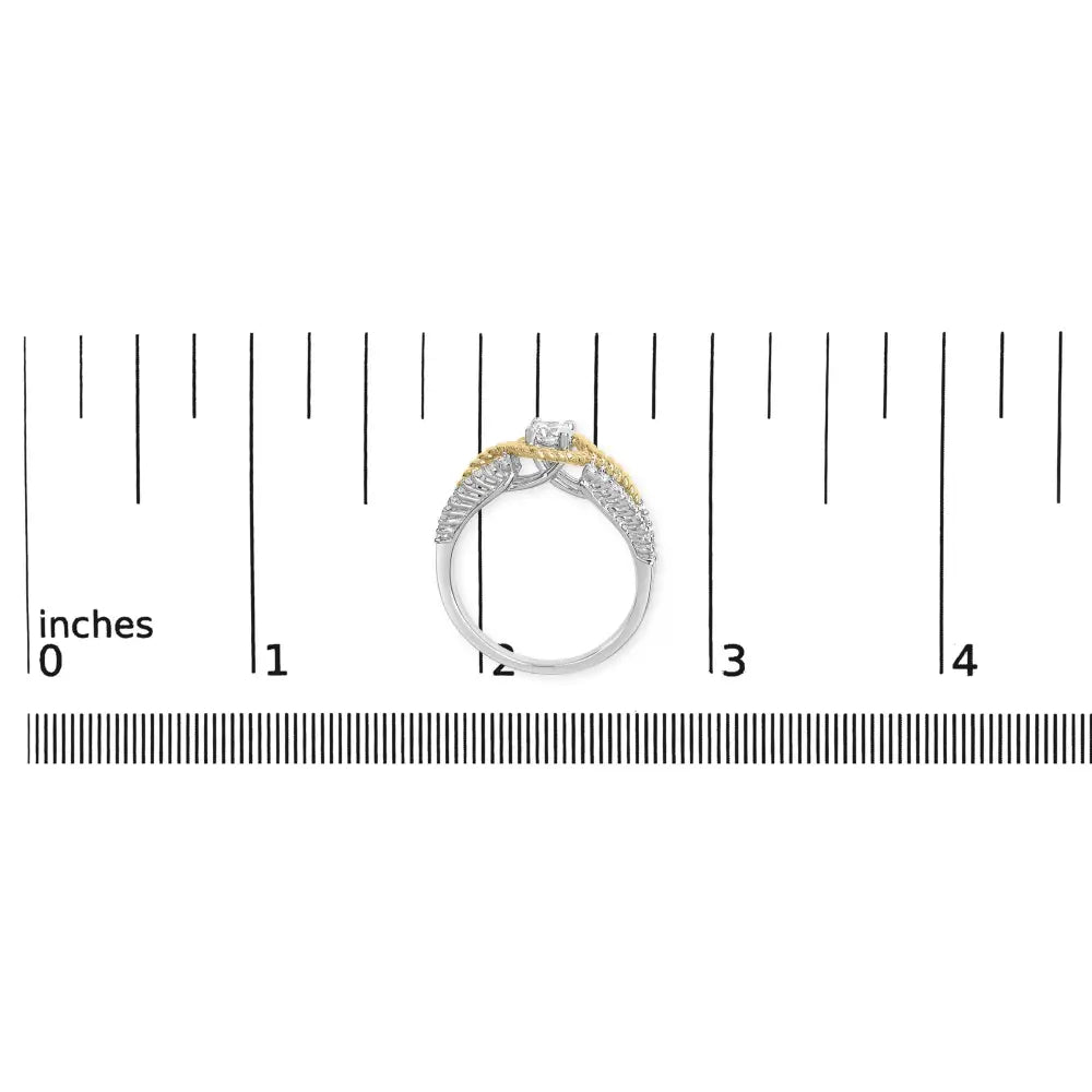 14k two-tone gold 3/8 cttw round diamond halo engagement ring size 7 bijoux-nyc direct