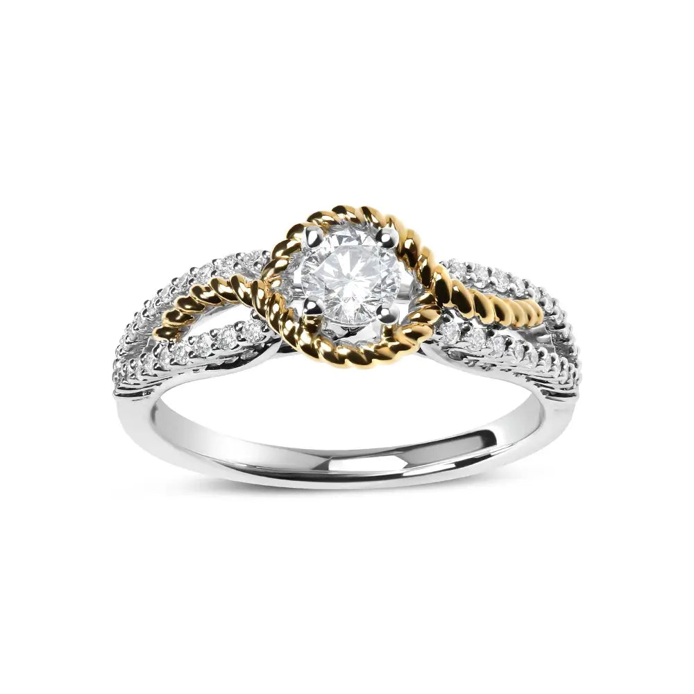 14k two-tone gold 3/8 cttw round diamond halo engagement ring size 7 bijoux-nyc direct